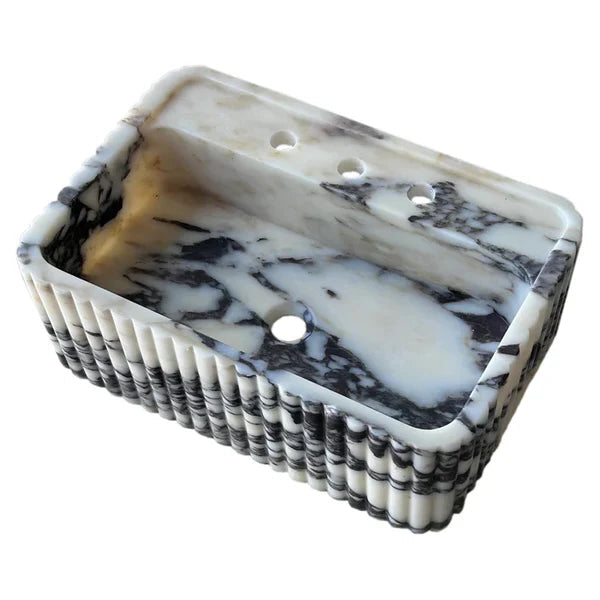 Calacatta Viola Marble Wall-Mount Rectangular Fluted Bathroom Sink by GobekDesign