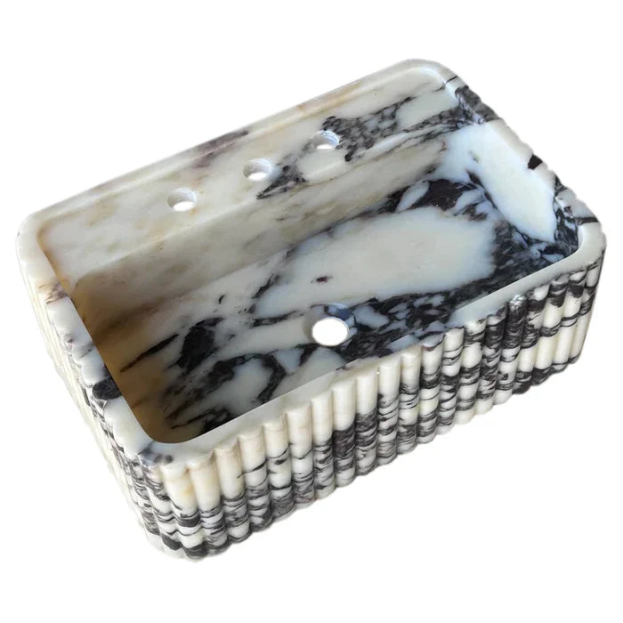 Calacatta Viola Marble Wall-Mount Rectangular Fluted Bathroom Sink by GobekDesign