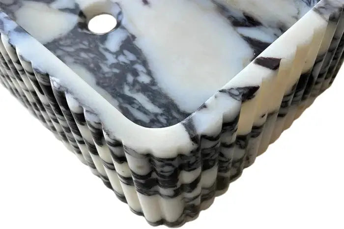 Calacatta Viola Marble Wall-Mount Rectangular Fluted Bathroom Sink - Polished by GobekDesign