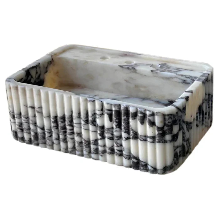 Calacatta Viola Marble Wall-Mount Rectangular Fluted Bathroom Sink by GobekDesign