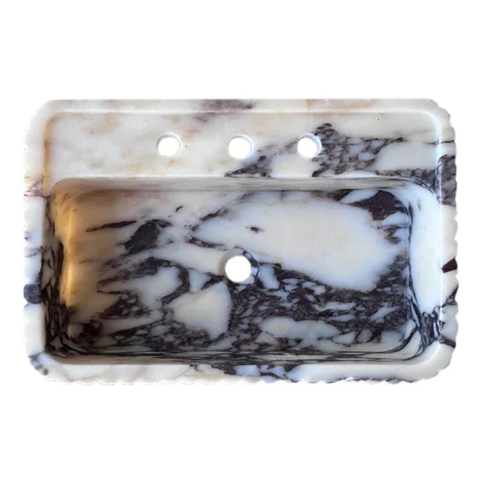 Calacatta Viola Marble Wall-Mount Rectangular Fluted Bathroom Sink by GobekDesign
