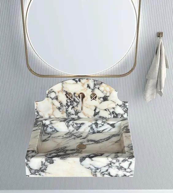 Calacatta Viola Marble Wall-Mount Bathroom Sink 18x24 Backsplash by GobekDesign