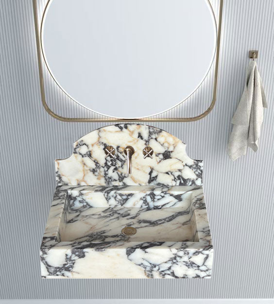 Calacatta Viola Marble Wall-Mount Bathroom Sink 18x24 Backsplash