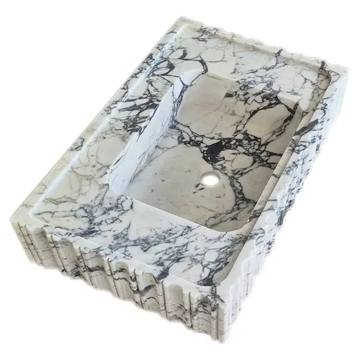 Calacatta Viola Marble Wall-Mount Bathroom Vanity Sink - Fluted U Form 18 by 28 by 6 Inches by GobekDesign
