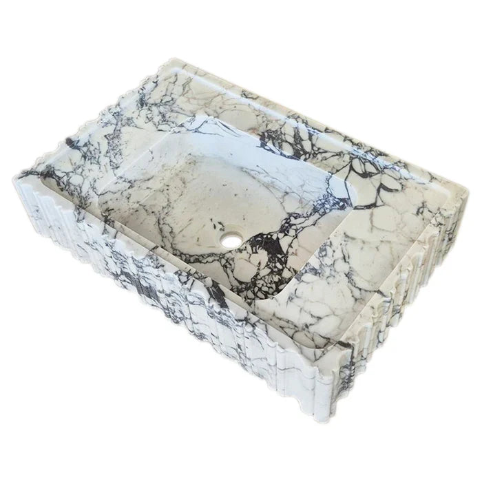 Calacatta Viola Marble Wall-mount Bathroom Vanity Sink U form Fluted (W)18" (L)28" (H)6" by GobekDesign