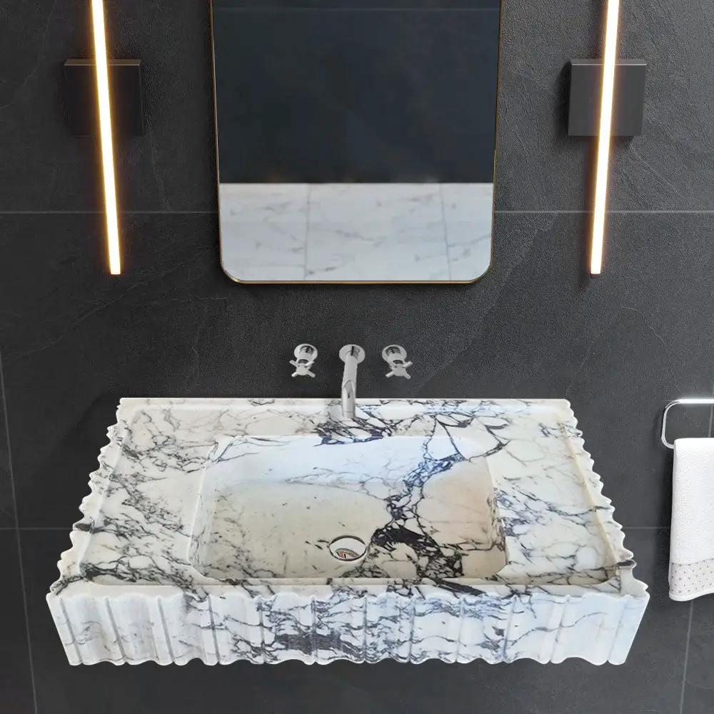 Calacatta Viola Marble Wall-Mount Bathroom Vanity Sink - Fluted U Form 18 by 28 by 6 Inches by GobekDesign