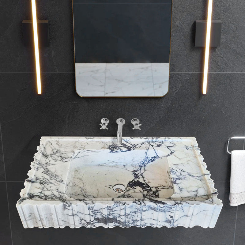 Calacatta Viola Marble Wall-mount Bathroom Vanity Sink U form Fluted (W)18" (L)28" (H)6" by GobekDesign