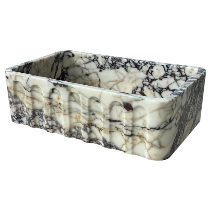 Calacatta Viola Marble Wall-mount Bathroom Vanity Sink Fluted Front (W)19.5" (L)31.5" (H)10" by GobekDesign