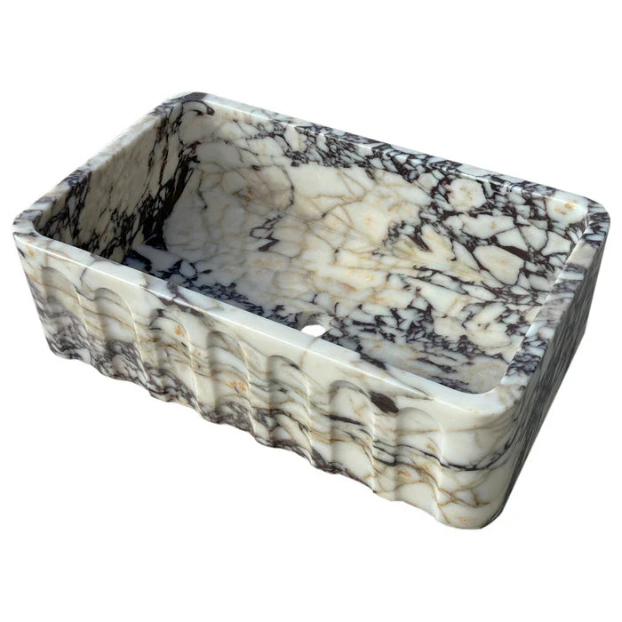Calacatta Viola Marble Wall-mount Bathroom Vanity Sink Fluted Front (W)19.5" (L)31.5" (H)10" by GobekDesign