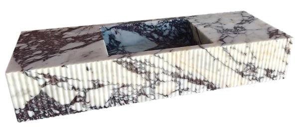 Calacatta Viola Marble Fluted Wall Mount Vanity Sink 20x56 Polished, angled view