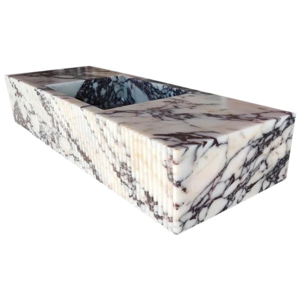 Calacatta Viola Marble Fluted Wall Mount Vanity Sink 20x56 Polished, profile view