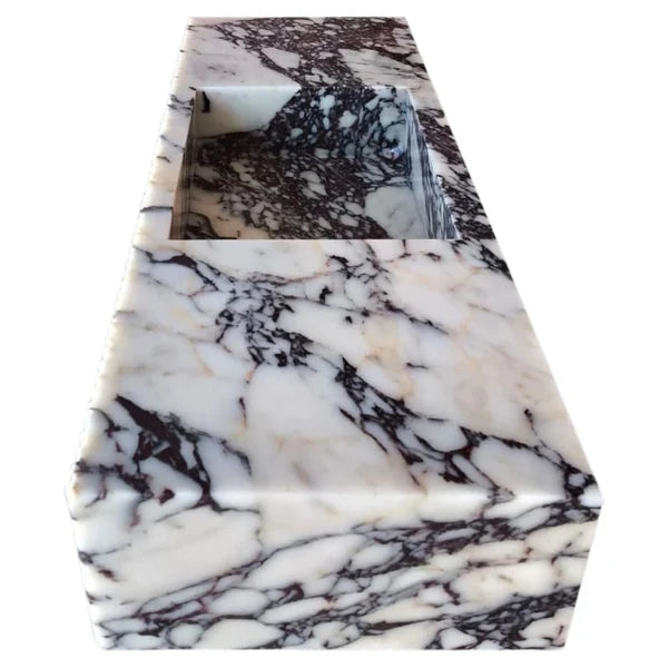 Calacatta Viola Marble Fluted Wall Mount Vanity Sink 20x56 Polished, side view