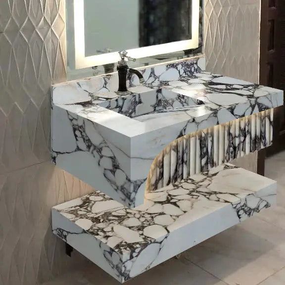 Calacatta Viola Marble Wall-Mount Bathroom Sinks Hidden Drain by GobekDesign