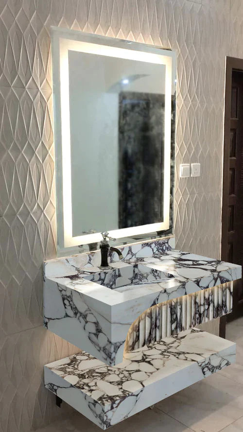 Calacatta Viola Marble Wall-mount Bathroom Sink Hidden Drain Set of 2 by GobekDesign