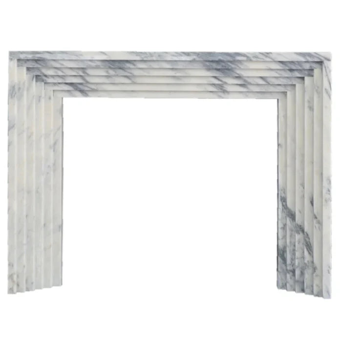 Afyon White Marble Art Deco Fireplace Mantel Polished (W)8" (L)60" (H)47" by GobekDesign