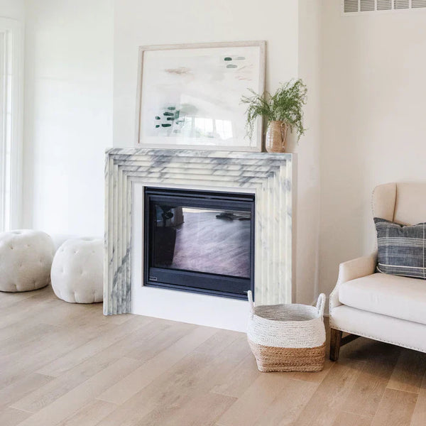 Afyon White Marble Art Deco Fireplace Mantel - Polished Finish 8 x 60 x 47 Inches