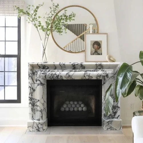 Calacatta Viola Marble Hand-carved Fireplace Mantel Polished (W)16.5" (L)61" (H)52" by GobekDesign