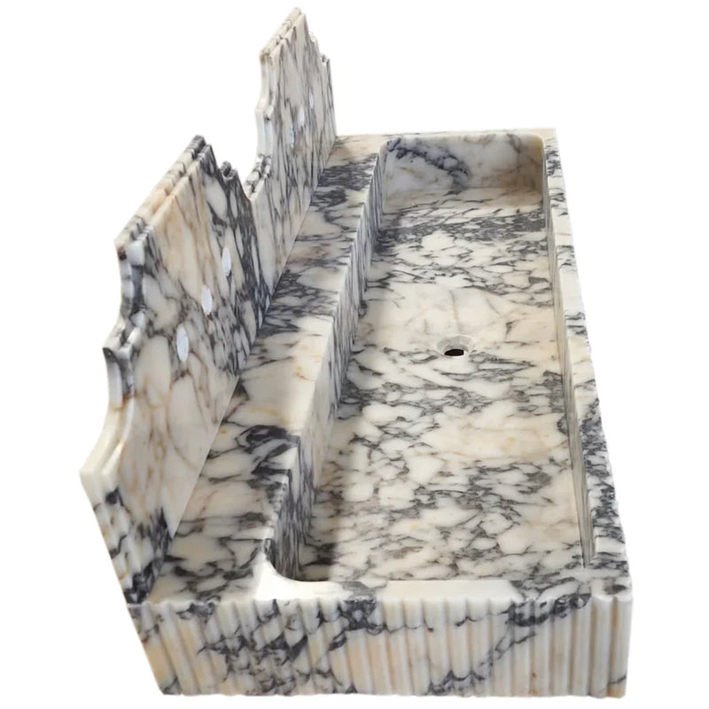 Calacatta Viola Marble Wall-mount Bathroom Sink with Fluted with Backsplash (W)20" (L)55" (H)6" by GobekDesign
