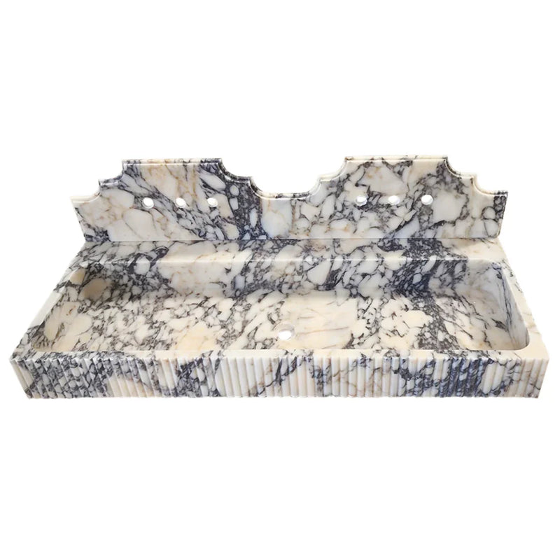 Calacatta Viola Marble Wall-mount Bathroom Sink with Fluted with Backsplash (W)20" (L)55" (H)6" by GobekDesign