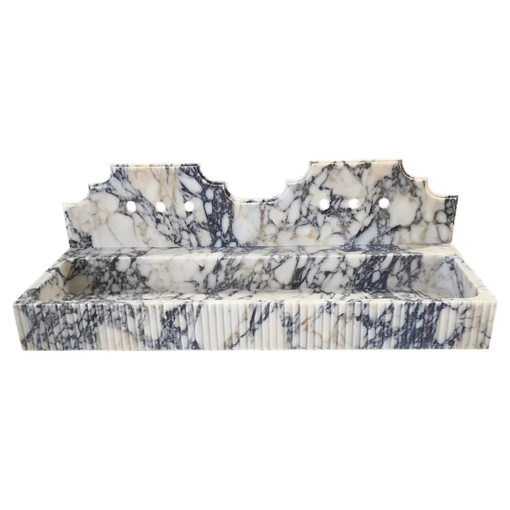 Calacatta Viola Marble Wall-mount Bathroom Sink with Fluted with Backsplash (W)20" (L)55" (H)6" by GobekDesign