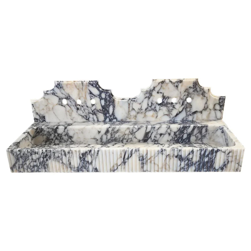 Calacatta Viola Marble Wall-mount Bathroom Sink with Fluted with Backsplash (W)20" (L)55" (H)6" by GobekDesign