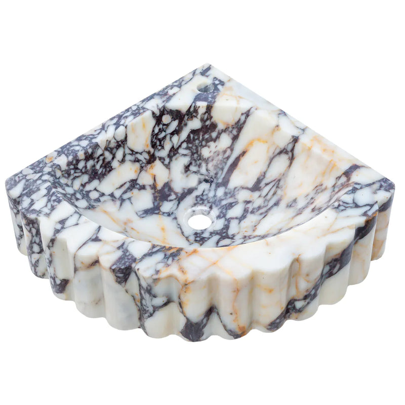 Calacatta Viola Marble Wall-mount Bathroom Corner Vanity Sink Ribbed (W)20" (L)20" (H)7" by GobekDesign