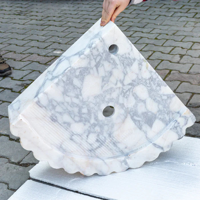 Calacatta Viola Marble Wall-mount Bathroom Corner Vanity Sink Ribbed (W)20" (L)20" (H)7" by GobekDesign