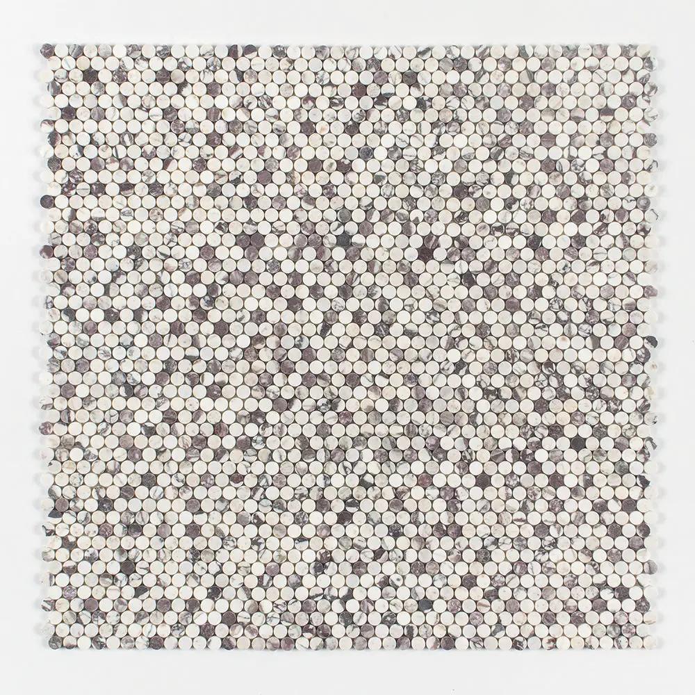 Calacatta Violet Honed Penny Round Marble Mosaics 11 1/4x11 3/4 closeup 1