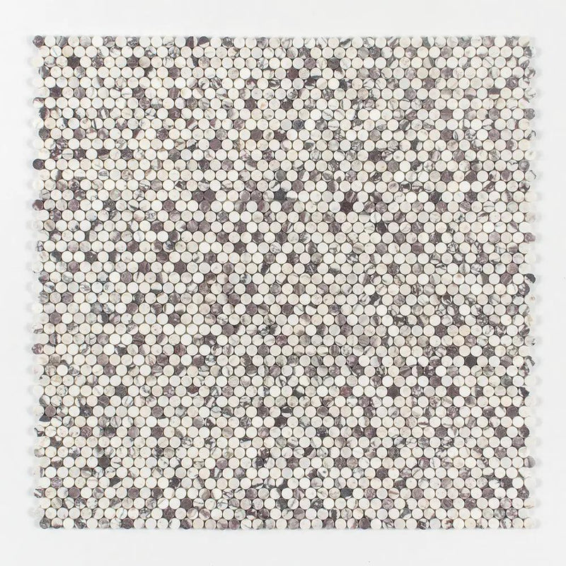 Calacatta Violet Honed Penny Round Marble Mosaics 11 1/4x11 3/4 closeup 1