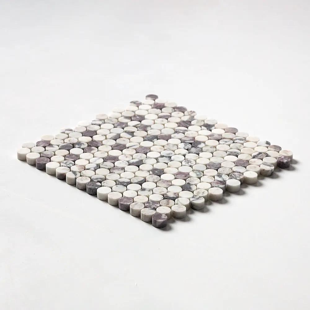Calacatta Violet Honed Penny Round Marble Mosaics 11 1/4x11 3/4 closeup 2