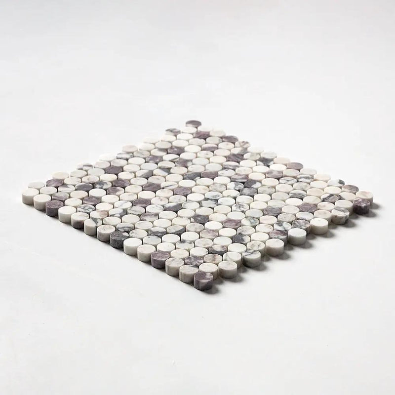 Calacatta Violet Honed Penny Round Marble Mosaics 11 1/4x11 3/4 closeup 2