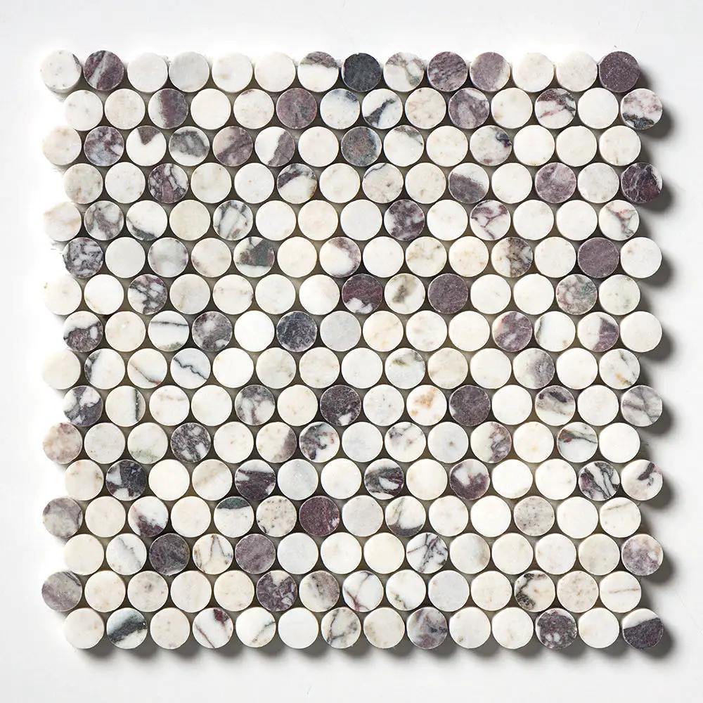 Calacatta Violet Honed Penny Round Marble Mosaics 11 1/4x11 3/4