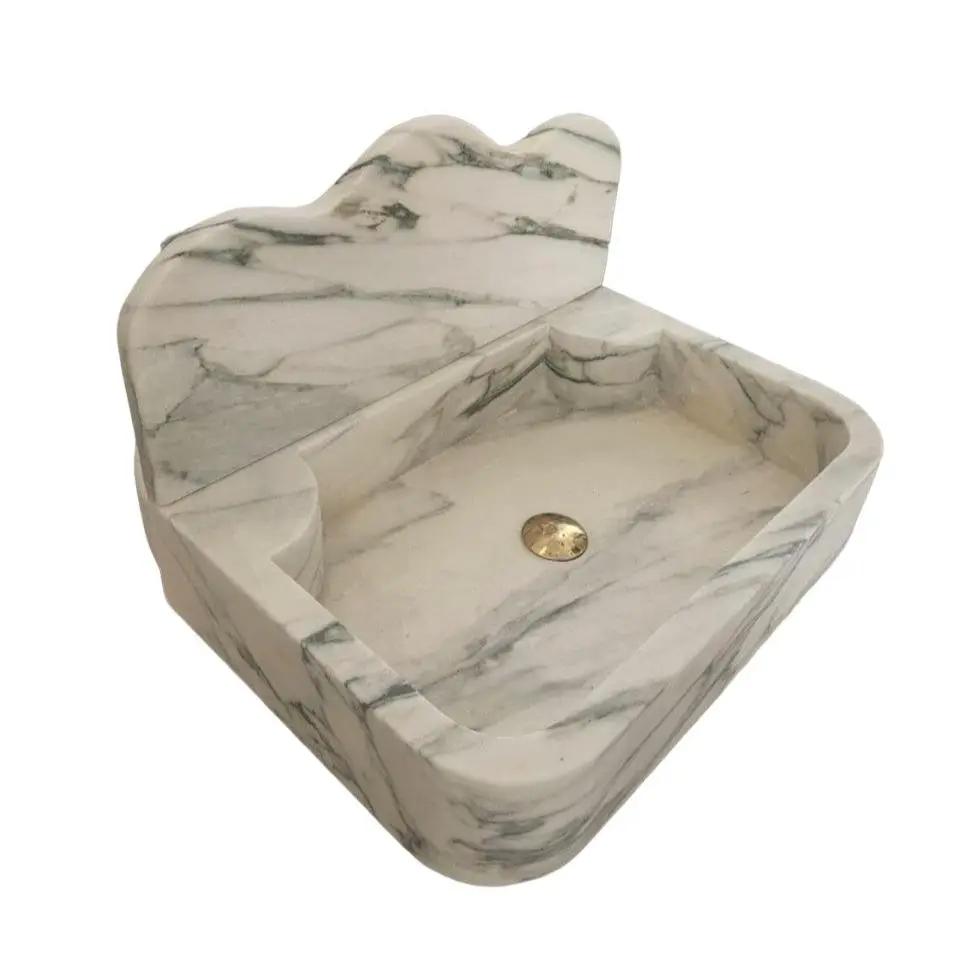 Calacatta White Marble Wall-Mount Bathroom Sink 24x16 Inches - 10 Inch Backsplash by GobekDesign