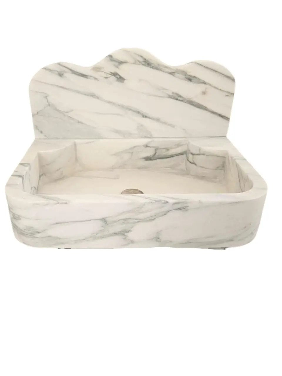 Calacatta White Marble Wall-Mount Bathroom Sink 24x16 Inches - 10 Inch Backsplash by GobekDesign