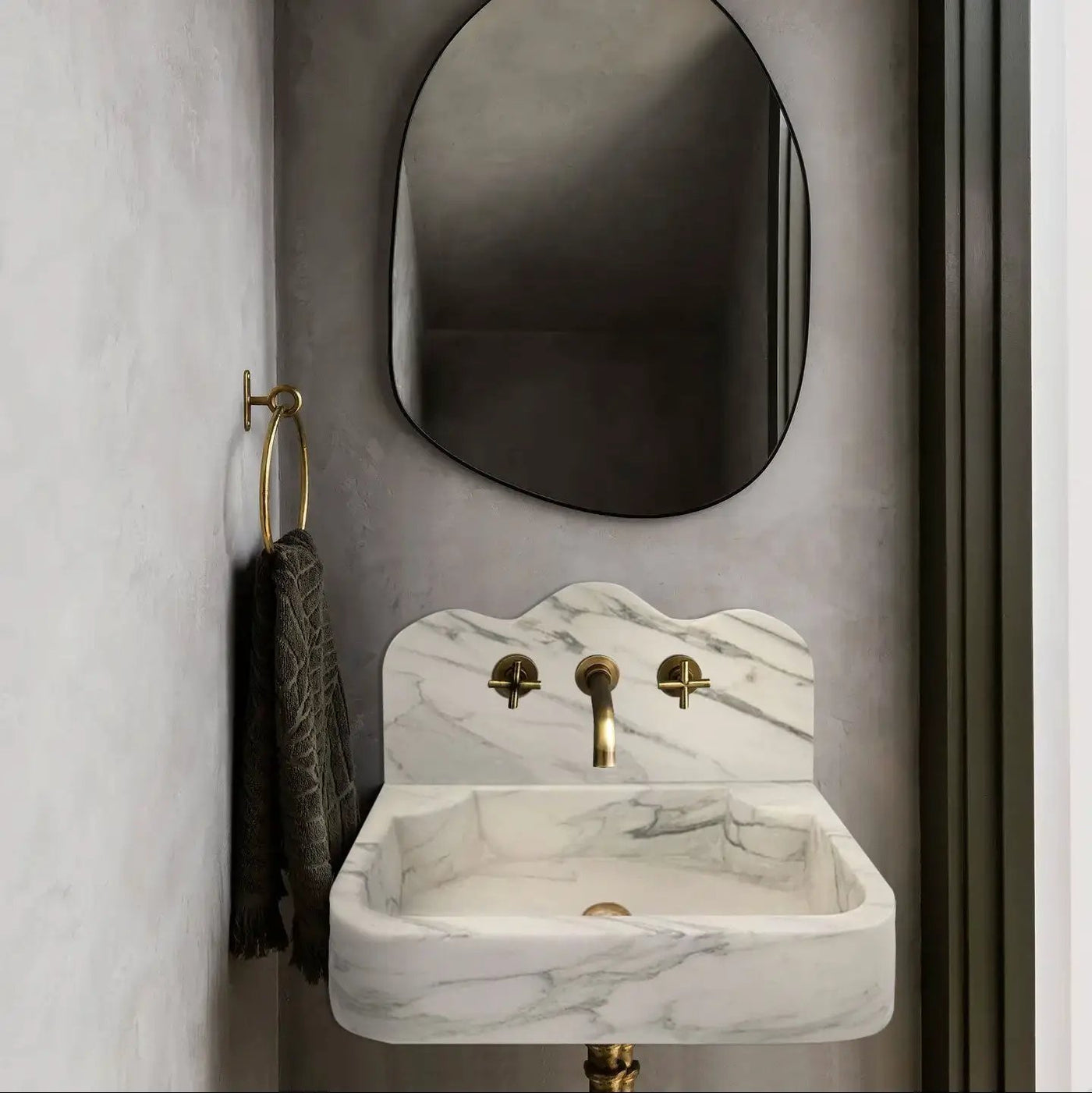 Calacatta White Marble Wall-Mount Bathroom Sink 24x16 Inches - 10 Inch Backsplash by GobekDesign