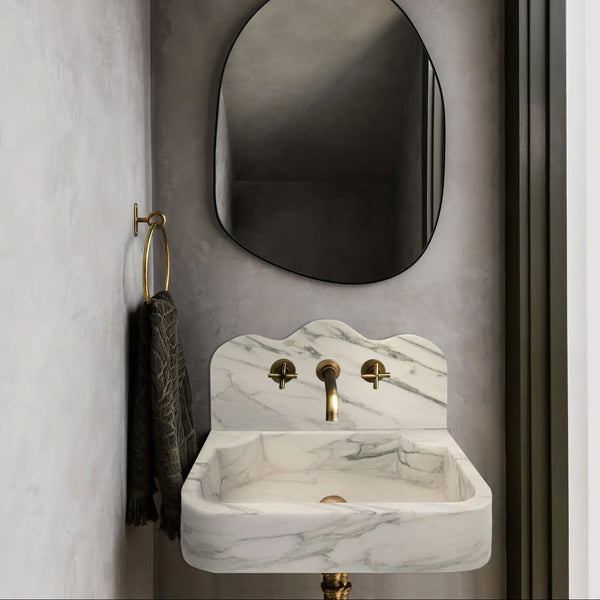 Calacatta White Marble Wall-Mount Bathroom Sink 24x16 Inches - 10 Inch Backsplash