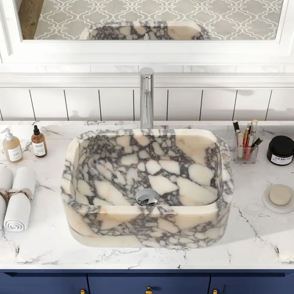 Calacatta Viola Marble Natural Stone Rectangular Sink 12x18x6 by GobekDesign