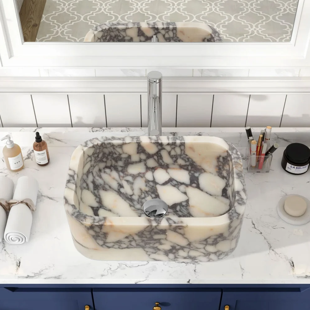 Calacatta Viola Marble Natural Stone Rectangular Sink (W)12" (L)18" (H)6" by GobekDesign