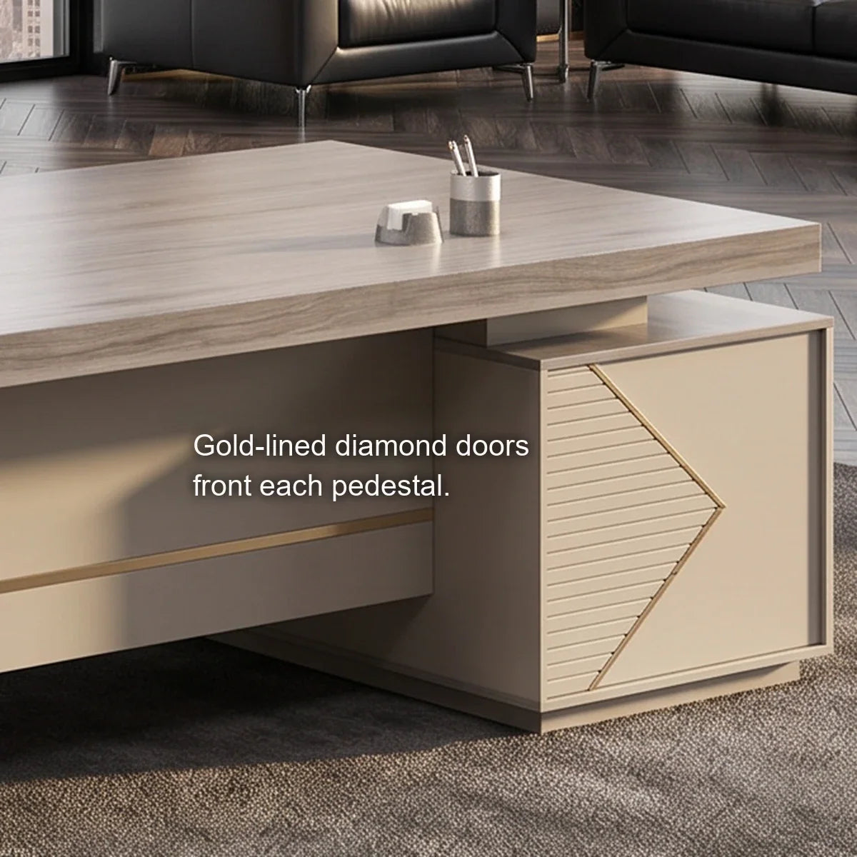 Calista · Modern L-Shaped Executive Desk, installed in a room