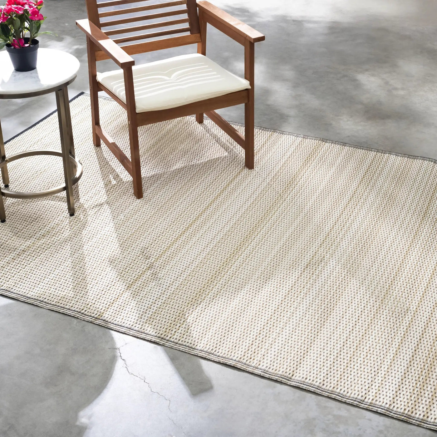 Cancun Shadow - Sand & Black Outdoor Rug for Patio by Fab Habitat