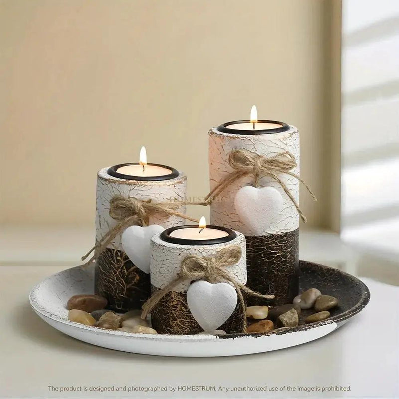 Candle Holder - Decorative Wooden Set by House Of Avana