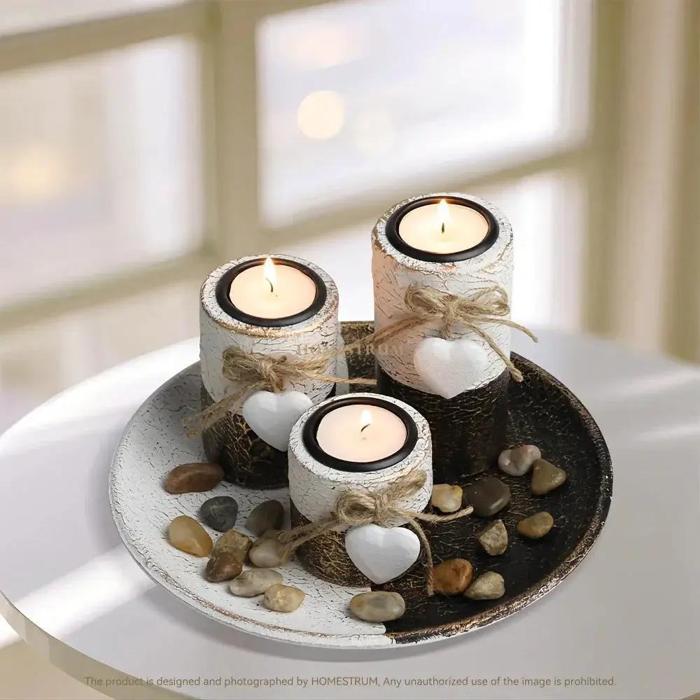Candle Holder - Decorative Wooden Set by House Of Avana