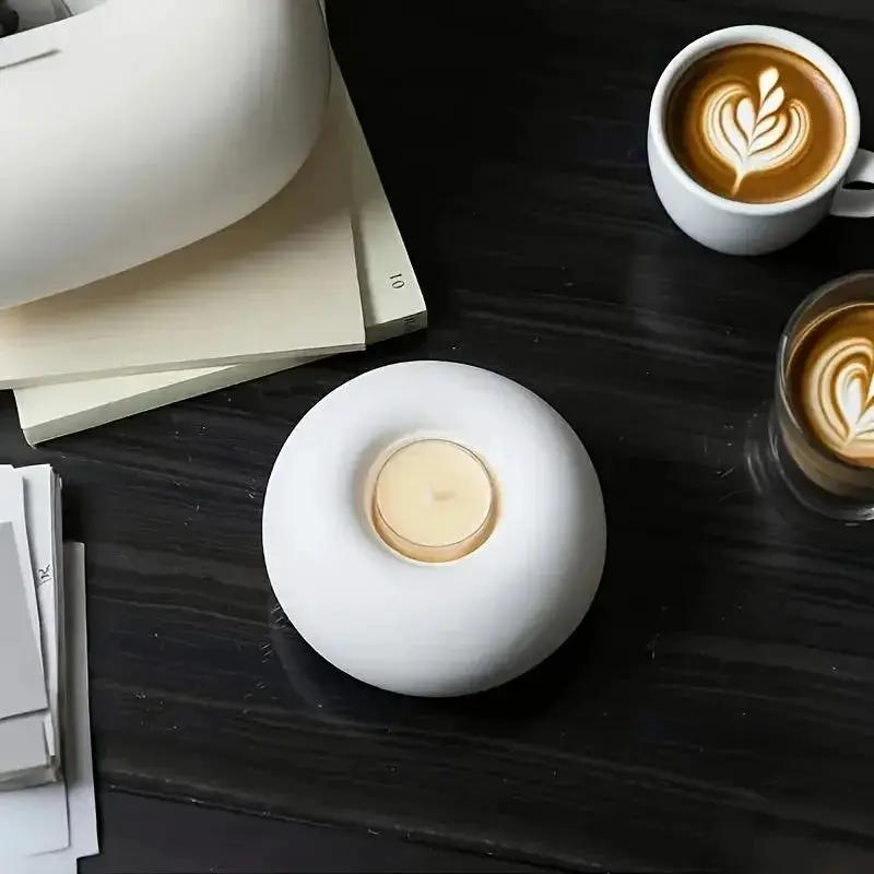 Candle Holder - Hand-Painted Ceramic White Round by House Of Avana