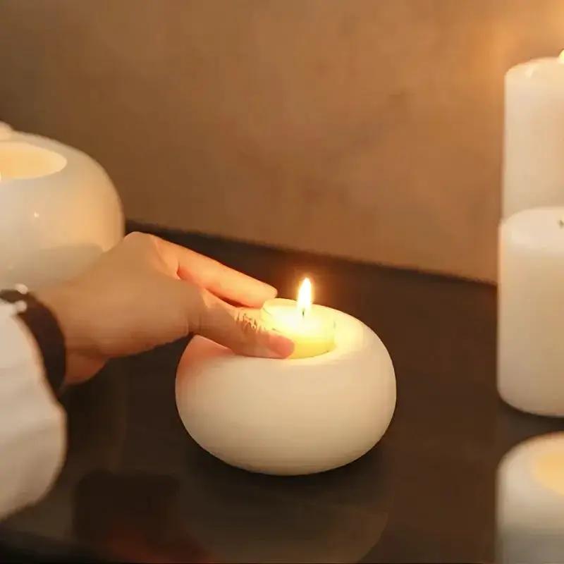 Candle Holder - Hand-Painted Ceramic White Round by House Of Avana