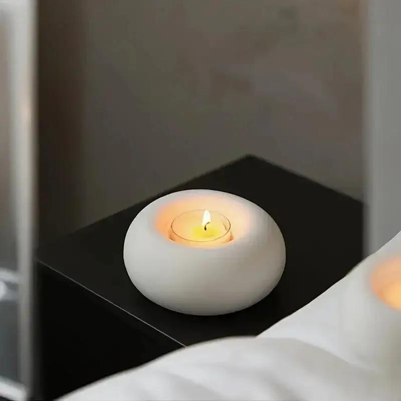 Candle Holder - Hand-Painted Ceramic White Round by House Of Avana