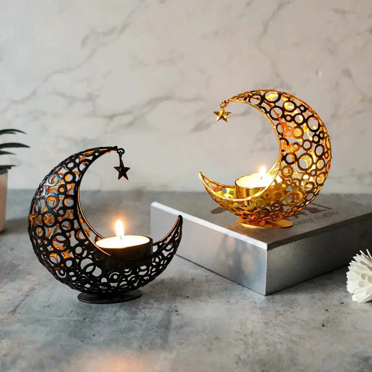 Candle Holder - Hollow Metal Moon by House Of Avana