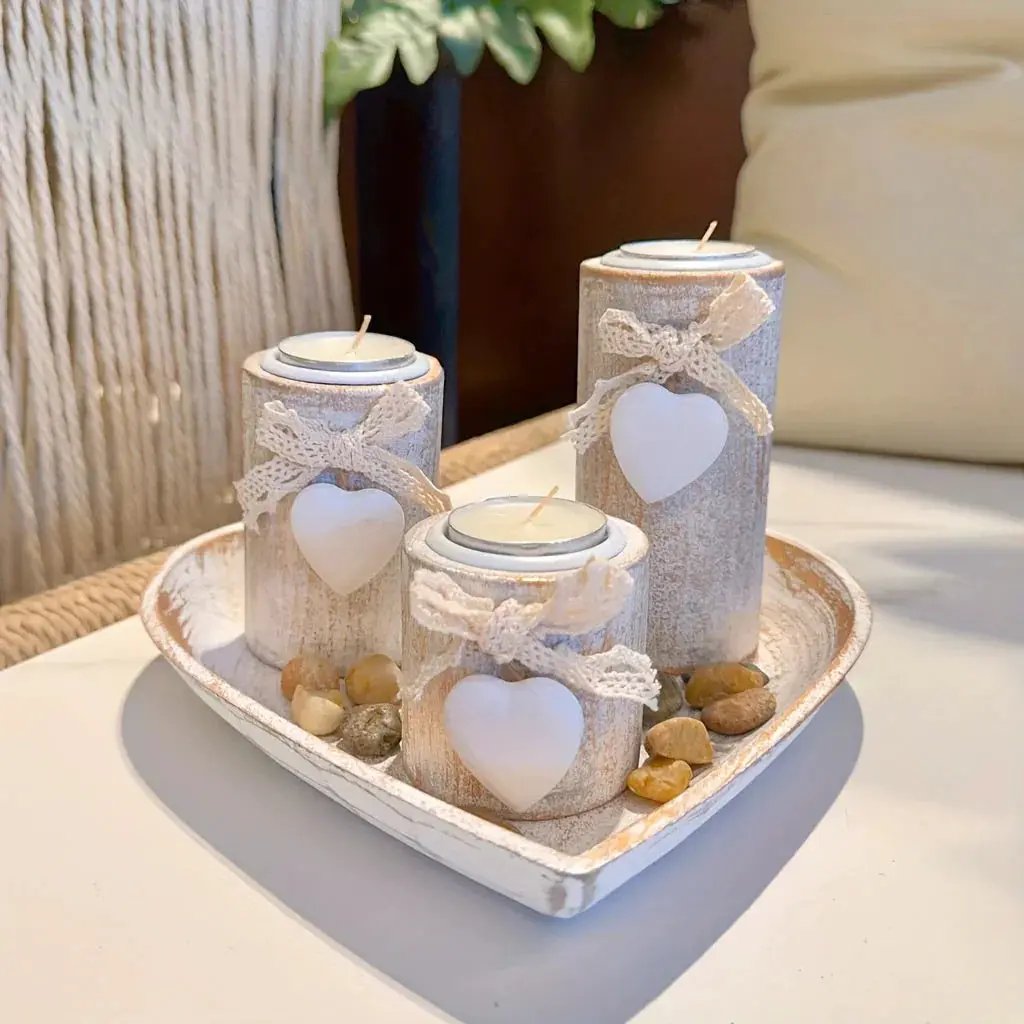 Candle Holder - Wooden White Set by House Of Avana