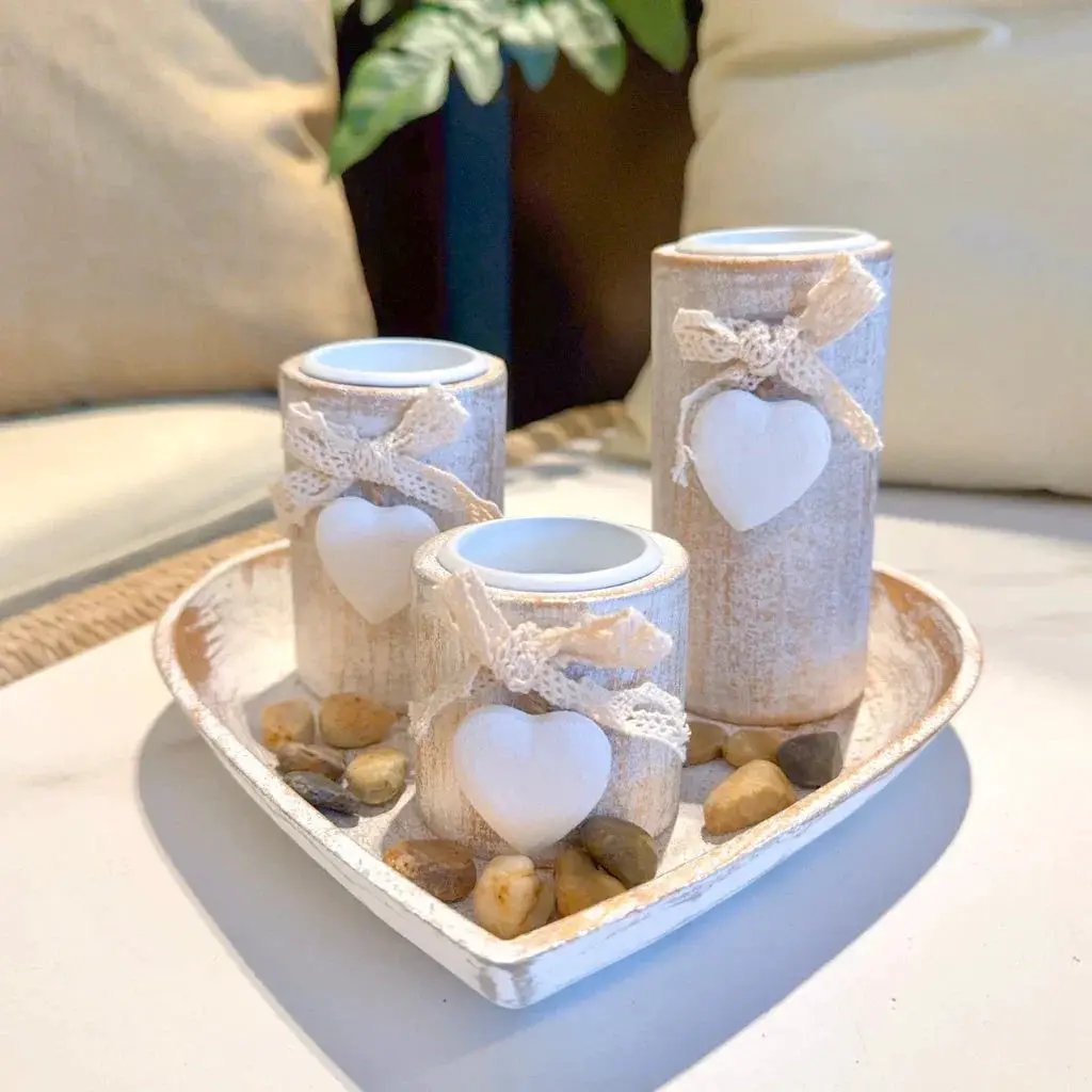 Candle Holder - Wooden White Set by House Of Avana