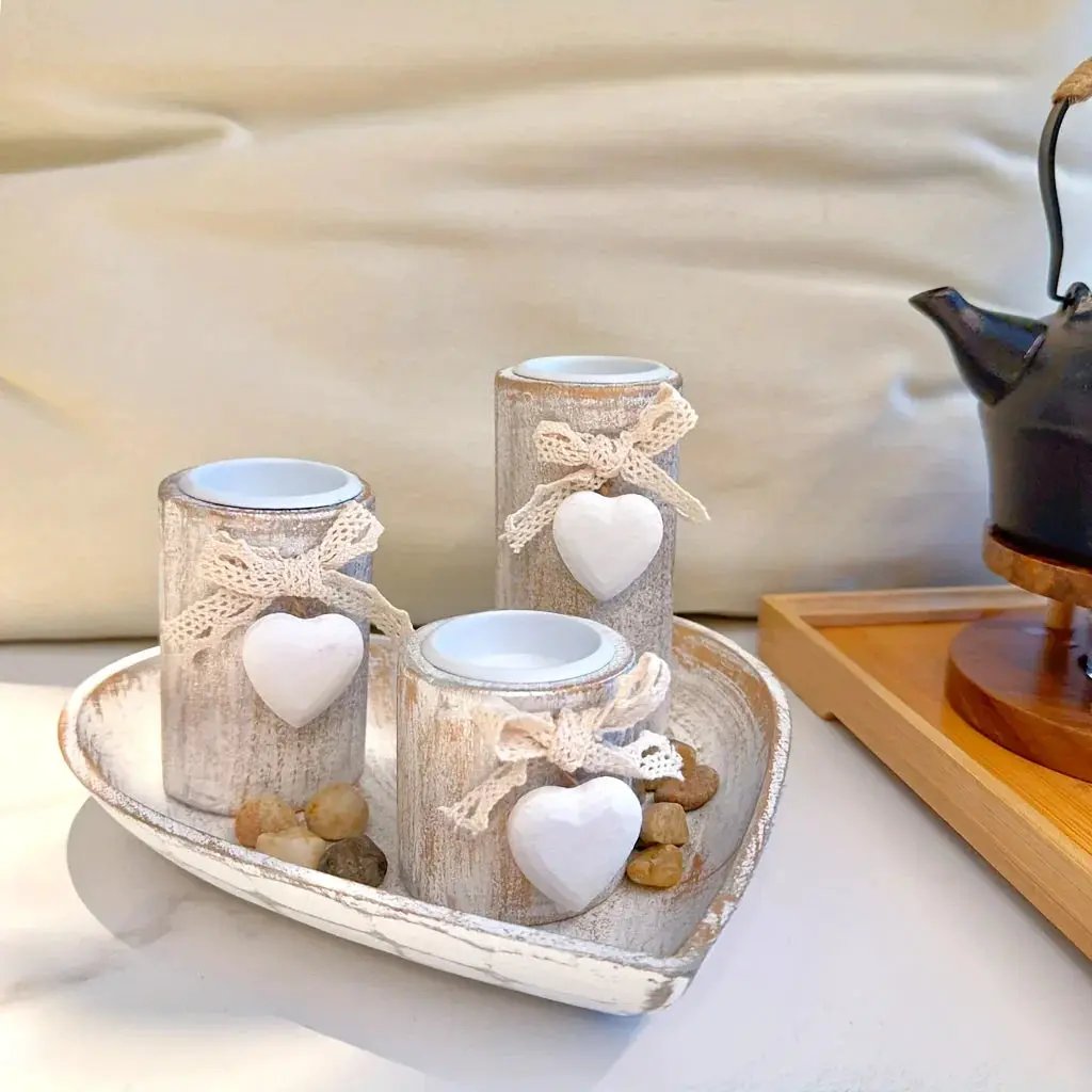 Candle Holder - Wooden White Set by House Of Avana