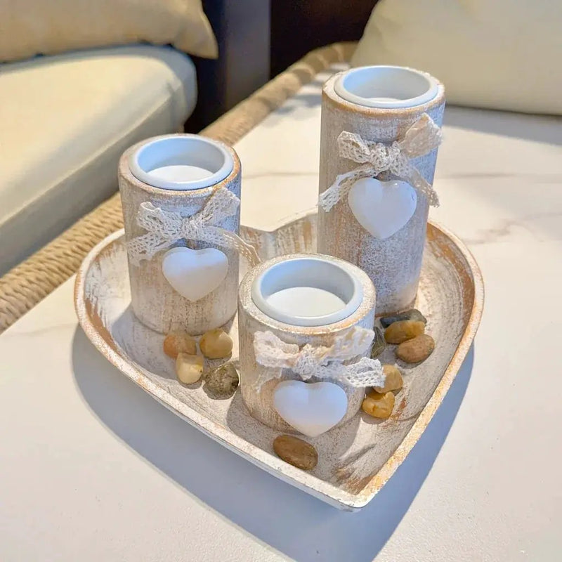 Candle Holder - Wooden White Set by House Of Avana